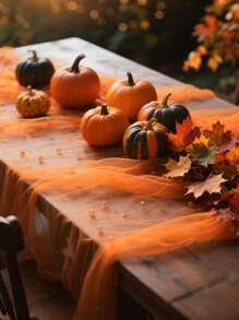 1件仿珍珠装饰薄纱面料，摄影背景，可用作桌旗、珍珠背景桌布，白色珍珠薄纱桌布，适用于婚礼、婚礼拱门装饰、婚宴、新娘送礼会、派对装饰 - 橘色 - 查看 7