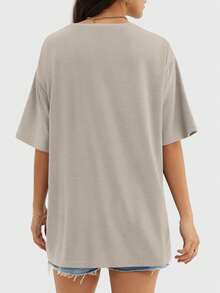 Speed mate Women's Solid Color Dropped Shoulder Loose Fit Sports T-Shirt - Mocha Brown - View 5