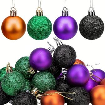 24 Pack Halloween Glitter Hanging Balls - 1.6 Inch Halloween Shatterproof Ball Ornaments - Sparkling Tree Ball Ornaments For Halloween Christmas Party Tree Decorations