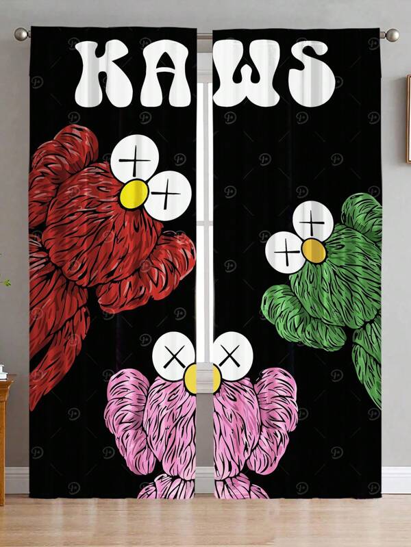 Sesame Street 2 Stücke Sesame Street/KA/WS Verdunklungsgardinen mit modernem Muster für Wohnzimmer Dekoration, Schlafzimmer, staubdichte niedliche Cartoon Gemüse Küchen Gardinen für eleganten Raumdekoration, 2 Stücke Fenster Vorhang Trennwand Halloween Deko