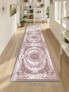 1pc Bohemian Style Pink Area Rug, Washable Non-Slip Faux Wool, 1160g/M² For Living Room Bedroom Kitchen Office Entryway