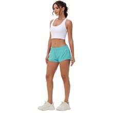 Women's Low-Rise Workout Shorts - Lightweight Quick-Dry Athletic Shorts With Zip Pocket, Built-In Liner For Running, Yoga, Gym - Xanh băng - Xem 5