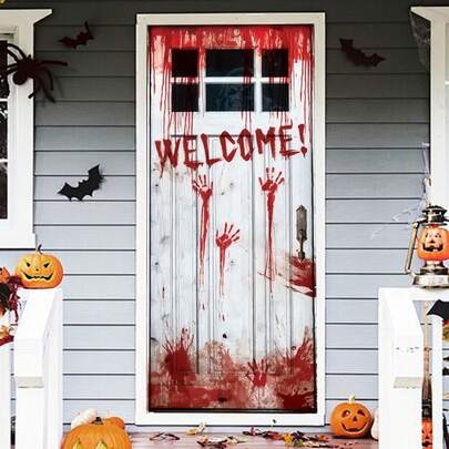 1 pièce Autocollant de porte d'Halloween ensanglanté et effrayant, design de marque de main ensanglantée, décoration d'atmosphère de fête, décoration multi-usage d'accrocher pour maison de fantômes, intérieure/extérieure, convient pour la décoration de porte d'Halloween à la maison