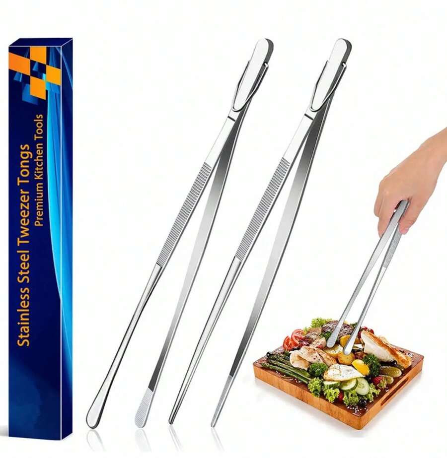 Pinzas de cocina de 12 pulgadas, pinzas finas, pinzas largas de acero inoxidable para cocinar alimentos, mariscos y barbacoa - 1 pinza 02 - Ver 1