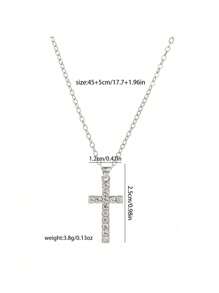 1 Rhinestone-Decorated Silver Cross Necklace Unisex Pendant Necklace, Unisex Necklace Decoration
