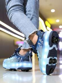 Migające rolki LED dla dziewcząt, 2 w 1, zdejmowane kółka, odpowiednie na wiosnę, lato, jesień i zimę, modne uliczne kraciaste buty do jazdy na rolkach z rzepem i akumulatorem litowo-polimerowym, oddychająca cholewka z poliuretanu i trwała podeszwa zewnętrzna z TPR, odpowiednie dla aktywnych dzieci poniżej 14 lat