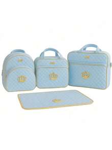 4-Piece Golden Crown Style Maternity Outing Bag Kit For Baby - 淺藍色 - 查看 2