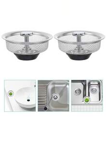 1PC Stainless Steel Sink Strainer Basket - Drain Cover With Rubber Stopper, Replaceable Kitchen Sink Filter & Hair Catcher
