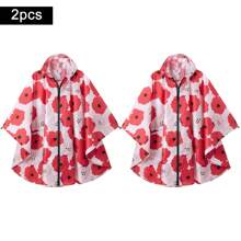 Women's Waterproof Hooded Rain Poncho-Plaid Pattern,Sportwear With Pockets & Zip Closure