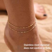 Tobillleras de oro para mujer, tobilleras de oro de 14k enchapado para mujer a prueba de agua, conjunto de tobillera satélite dorado, tobilleras con cuentas delicadas de oro para mujer, tobillera dorada de playa linda para mujer, joyería de de verano dorada para mujer