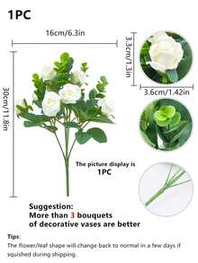 1/3/5PCS 11.8in Artificial Flowers, Rose Bouquets, Mother's Day Gifts, Birthday Party Decorations, Wedding Flower Baskets, Bride Holding Flowers, Home Furnishings, Dining Rooms, Bedrooms, Windowsills, Vases, Autumn Decorations,Summer Decor, Fall Decor, New Year Decorations, Outdoor Gardens, Start Of School Season