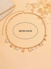 1 件夏季波西米亚海洋主题海星和海洋生物仿珍珠装饰腰链，时尚魅力身体首饰适合女性日常装扮、海滩派对、约会、音乐节