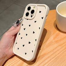 1pc Minimalist Fashion Black Heart Pattern TPU Shockproof Phone Case, Compatible With Apple 16/15 Pro Max/15 Plus/15 Pro/15/14 Pro Max/14 Plus/14 Pro/14/13 Pro Max/Pro Max/12 Pro Max/12 Pro/12/11 Pro Max/11, Perfect Christmas, New Year, Easter Gift For Family And Friends, Best Christmas Choice - White - View 4