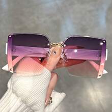 Oversized Rimless Square Fashion Sunglasses Women Men Brand Designer Gradient Glasses Summer Beach Party - màu đen - Xem 9
