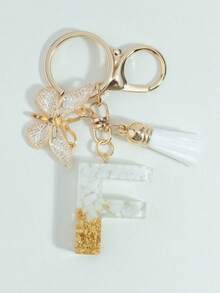 可爱字母钥匙扣，白色钥匙扣，金色箔印大写字母树脂钥匙圈吊坠，蝴蝶流苏挂饰，时尚钥匙扣，女士礼物，钱包包包装饰，父亲节、母亲节、生日、感恩节、圣诞节礼物，创意礼物，带证件套挂绳，汽车配件，包包挂饰 - 白色 - 查看 30