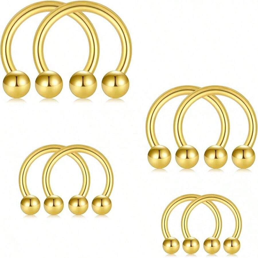 Horseshoe Septum Rings Surgical Steel Nose Piercing Jewelry 6mm-12mm - 16g-6毫米 8毫米 10毫米 12毫米 -金色 - 查看 1