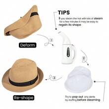 Straw Fedora Hat For Women & Men Foldable Short Brim Trilby Beach Sun Hat - Natural - 查看 6