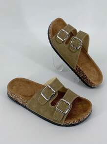 Men Casual Solid Color Buckle Flat Slide Sandals, Black Sandals, White Slippers, Men's Summer Sandals, Couples Shoes, Women Sandals And Slippers, Platform