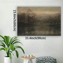 Framed Vintage Moody Abstract Landscape Painting | Dark Wall Art | Antique Rustic Forest Art Print | Nature Printable Poster | Dark Wall Decor