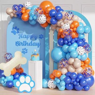 120pcs Blue Balloon Garland Arch Set, DIY Blue Orange Nude White Dog Paw Print Balloon Theme Baby Shower Anniversary Boy Girl Kids Birthday Party Decor