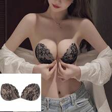1pc Skin Color Lace Invisible Push-Up Sticky Bra, Strapless Bust Enhancer, Random Transparent Strap Included