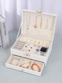 1 pieza Caja de almacenamiento de joyería de gran capacidad, caja de joyería, caja de joyería con cerradura y cajón, accesorios de almacenamiento de joyería, variedad de estilos para elegir, adecuada para collares, aretes, pulseras, anillos, pulseras, relojes y otros accesorios de joyería. Regalo para vacaciones. Para organizador de almacenamiento de mujeres, esenciales de viaje, vuelta al colegio, almacenamiento para dormitorio