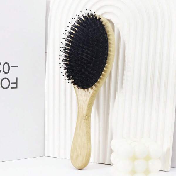 1pc Bamboo And Wood Air Cushion Hair Brush, Natural Mane And Non Slip Grip, Scalp Massager, Suitable For Salon And Home Use, Daily Hair Styling Tool
