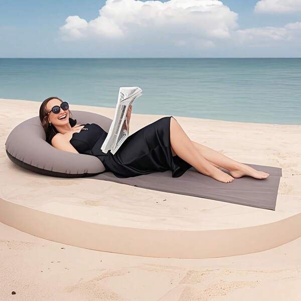 1pc Portable Inflatable Beach Mat - Durable PVC, Foldable & Portable, All-Season Use, Hand Wash Only, Ideal For Beach Parties, Poolside Lounging & Outdoor Activities, Modern Beach Mat, BeachParties & Outdoor Activities, All-Season UseMachine Washable,Beach Party EssentialsModern Beach Mat Durable Fabric,Beach Accessories, Beach AccessoriesPoolside Relaxation,Fashionable SunbathingEasycarry Handle.
