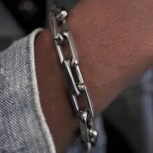 Titanium Steel Men's Cuban Bracelet, Thick Chain, Industrial Hip-Hop Fashion Brand, Jewelry, Trapezoidal Stainless Steel Cross Chain - 19厘米/7.5英寸 - 查看 2