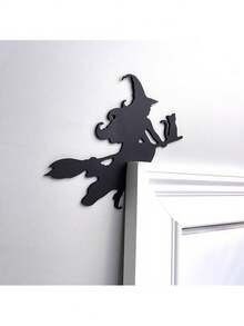 1pc Halloween Cat Bat Door Decoration - Wooden Cat Bat Door Corner Decoration, Black Cat Bat Door Frame Corner Sign, Home Door And Window Right Angle Decoration, Halloween Ghost Party Supplies
