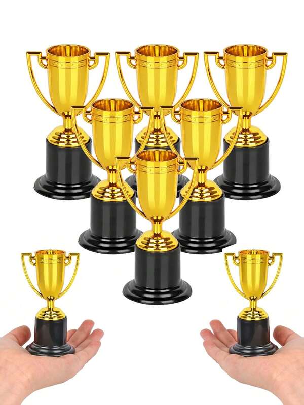 8pcs/4pcs Plastic Mini Trophies For Party Favours, Props, Awards, Prizes, Children And Adult Contests Holiday Party Decorations, Enhanced Ambience Gold Trophies - Baby Shower