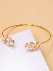 1pc Leaf Zirconia Openwork Cuff Bracelet, Fashionable Summer Accessory