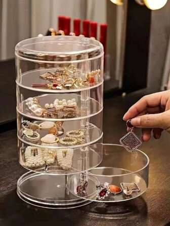 1pc Multi-Layer Rotating Jewelry Box, Simple & Delicate Organizer For Earrings, Hairpins, Hair Ties And Other Accessories