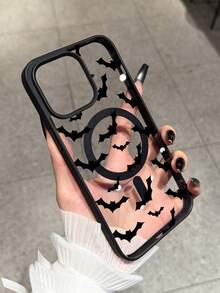 Funda de teléfono magnética inalámbrica de carga con patrón de murciélago negro de estilo gótico, funda protectora de teléfono Apple transparente, regalo de fiesta compatible con iPhone 16 15 14 13 12 11 Pro Max - Multicolor - Ver 5
