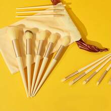 {Cosmetic Bag}Valentine's Day Gift 13pcs Mini Travel Makeup Brush Set - Minimalist Design With Portable Storage Bag, High-Quality Cosmetic Brushes For Versatile Makeup Application, Ideal Travel Essentials For Beauty Enthusiasts Beauty Tool Gift For Girlfriend - Màu vàng - Xem 1