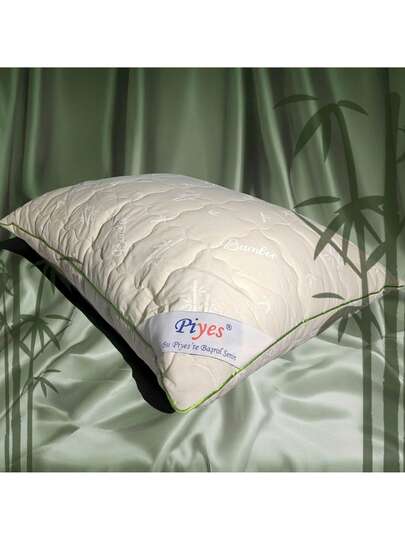 Bamboo Kussen 50x70 Cm, 100% Katoenen Fabric, Quilted Surface, Filled 20% Bamboo, Groen Piped Edges Made In Turkey view 3