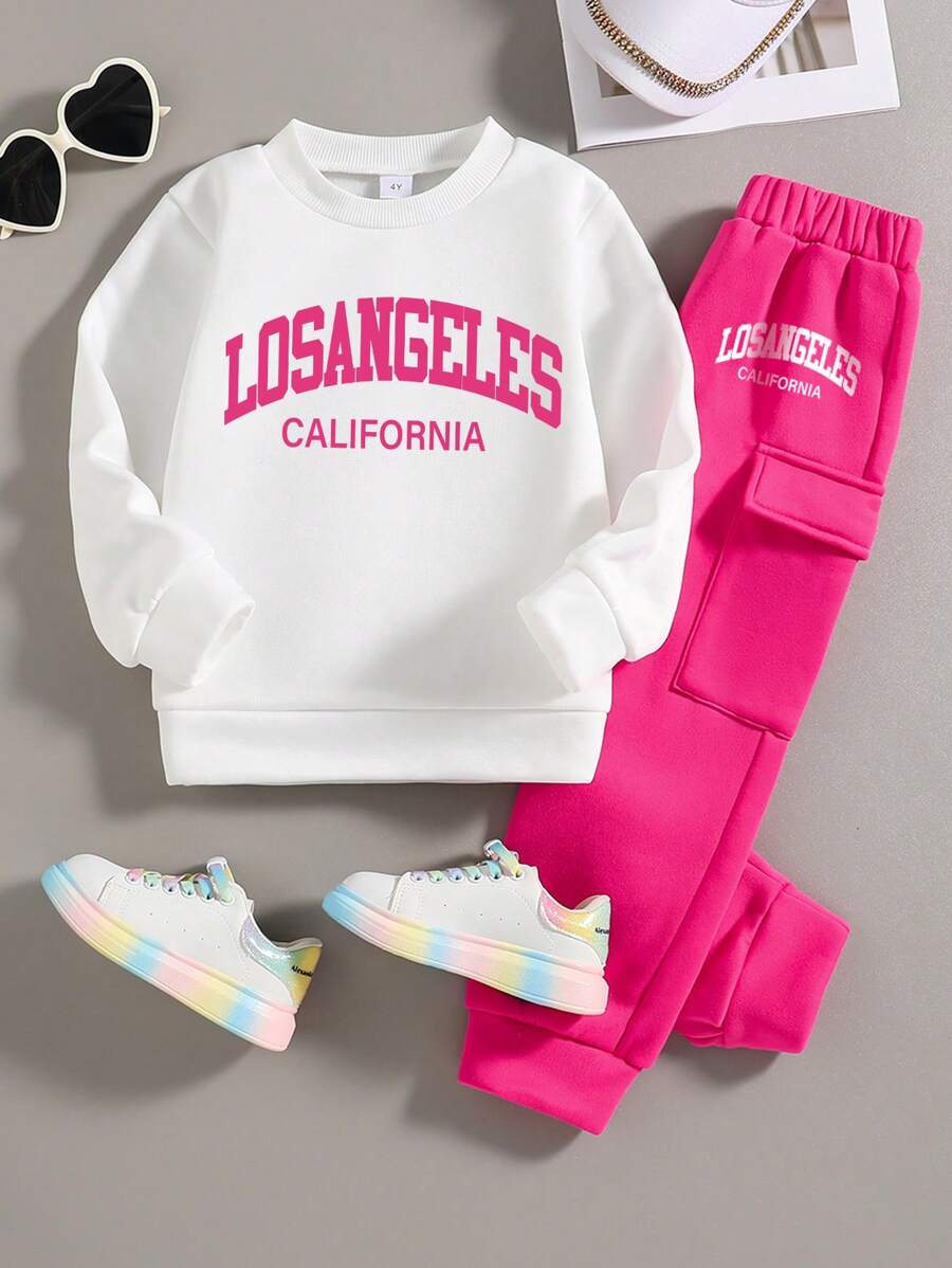 Toddler Letter Print Warm Crew Neck Sweatshirt And Sweatpants Set