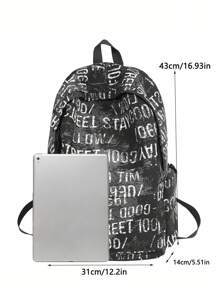 Casual Large Capacity English Numeral Graffiti Contrast Color Multi-Pocket Functional Backpack, Unisex, Suitable For School, Commuting, Shopping, Travel