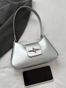 Y2K 风格黑色星形金属配件单肩包 - 晚装和休闲钱包，女士小手提包