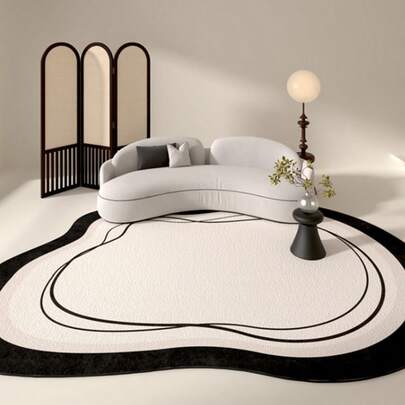 1pc 80cm X 120cm Luxury French Vintage Style Area Rug, Soft Faux, Non-Slip Washable, Black & White Abstract Design, Suitable For Living Room Or Bedroom Decor, Asymmetrical Shape, Living Room Decor | Abstract Pattern Rug | Soft Texture Rug Kitchen Rug