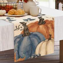 Toalha de mesa com tema de abóbora, caminho de mesa com folhas de bordo e decoração de aniversário e Ação de Graças - Laranja - Ver 2