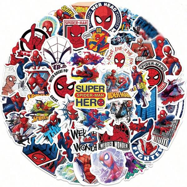 Marvel 50 piezas Pegatinas de Spider-Man de dibujos animados de Marvel para decorar computadoras portátiles, equipaje, manualidades