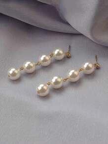 1 par de pendientes largos de vintage con flecos de perlas falsas, pendientes elegantes y versátiles de alta gama apropiados para mujeres en fiestas, bodas y uso diario