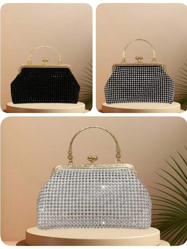 New Rhinestone Decorated Fashionable Evening Bag For Women, Shiny Diamond Texture Personalized Shoulder/Crossbody Handbag, Available In 3 Colors: Black, White, Silver, Size: 22cm*6cm*13cm
