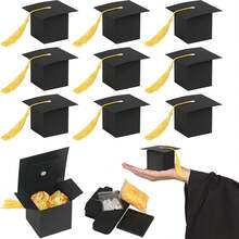 15PCS/35CS Black Bachelor Hat Graduation Candy Boxes 2025 Doctoral Cap Gift Packaging Box Black Graduation Celebration Centerpieces Chocolate Cookie Box With Tassel For Graduation Ceremony Party Supplies - Black Box + Yellow Rope - View 7