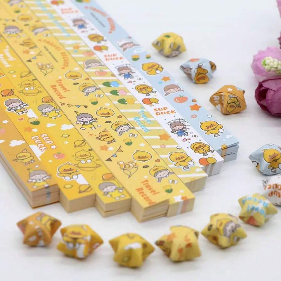 540 szt. wydrukowanych pasków papieru origami w kształcie gwiazdek - ręcznie robiona kartka domowa, dekoracja prezentów, materiały dekoracyjne do aranżacji imprez, edukacyjny papier origami Lucky Star i pięcioramienna gwiazda