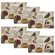 Juego de 4/6/12 manteles individuales - Estampado de calabaza de terror, bruja y murciélago - Manteles individuales impresos creativos, resistentes al calor, decoración de mesa de cocina para Halloween, decoración de habitación, decoraciones de mesa para fiestas, mejorando la atmósfera festiva
