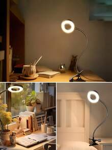 1 pieza Lámpara de escritorio con pinza LED de cuello de cisne ajustable, adecuada para mesas altas, regulable y ajustable de color, para trabajo, lectura, manualidades, computadora, videoconferencia, color negro - Negro - Ver 6