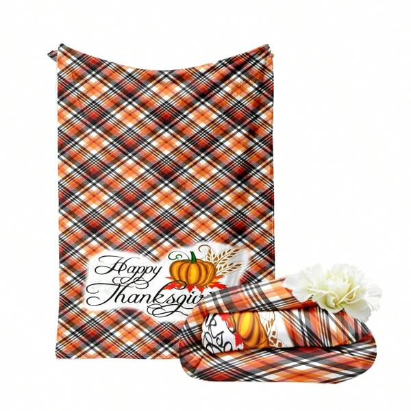 1 Stück Kürbis Muster Decke, karierter Streifen kuschelige Dekoration, warm und praktisch für Outdoor Veranstaltungen, Halloween Schal Accessoire, niedliche Halloween Decke, gruselig fröhliches Halloween Geschenk, Thanksgiving Geschenk