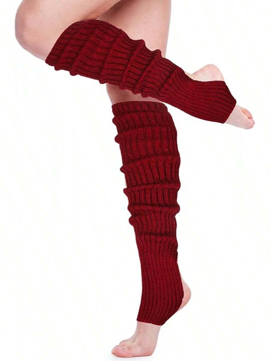 Long Leg Warmers Women 24 Inch Over Knee Knit Ribbed Leg Warmer Stirrup Yoga 80s Party Dance Ballet Supply - 酒紅色 - 查看 1